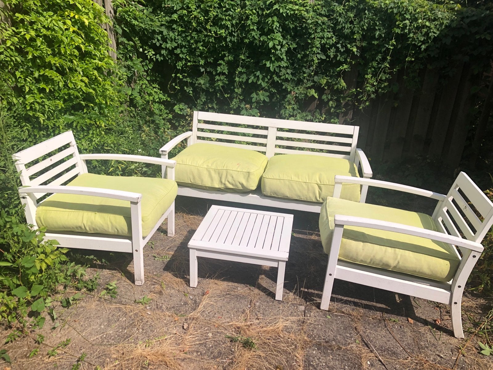 Witte Loungeset incl. groene kussens, Ophalen, 4 zitplaatsen, Gebruikt, Loungeset