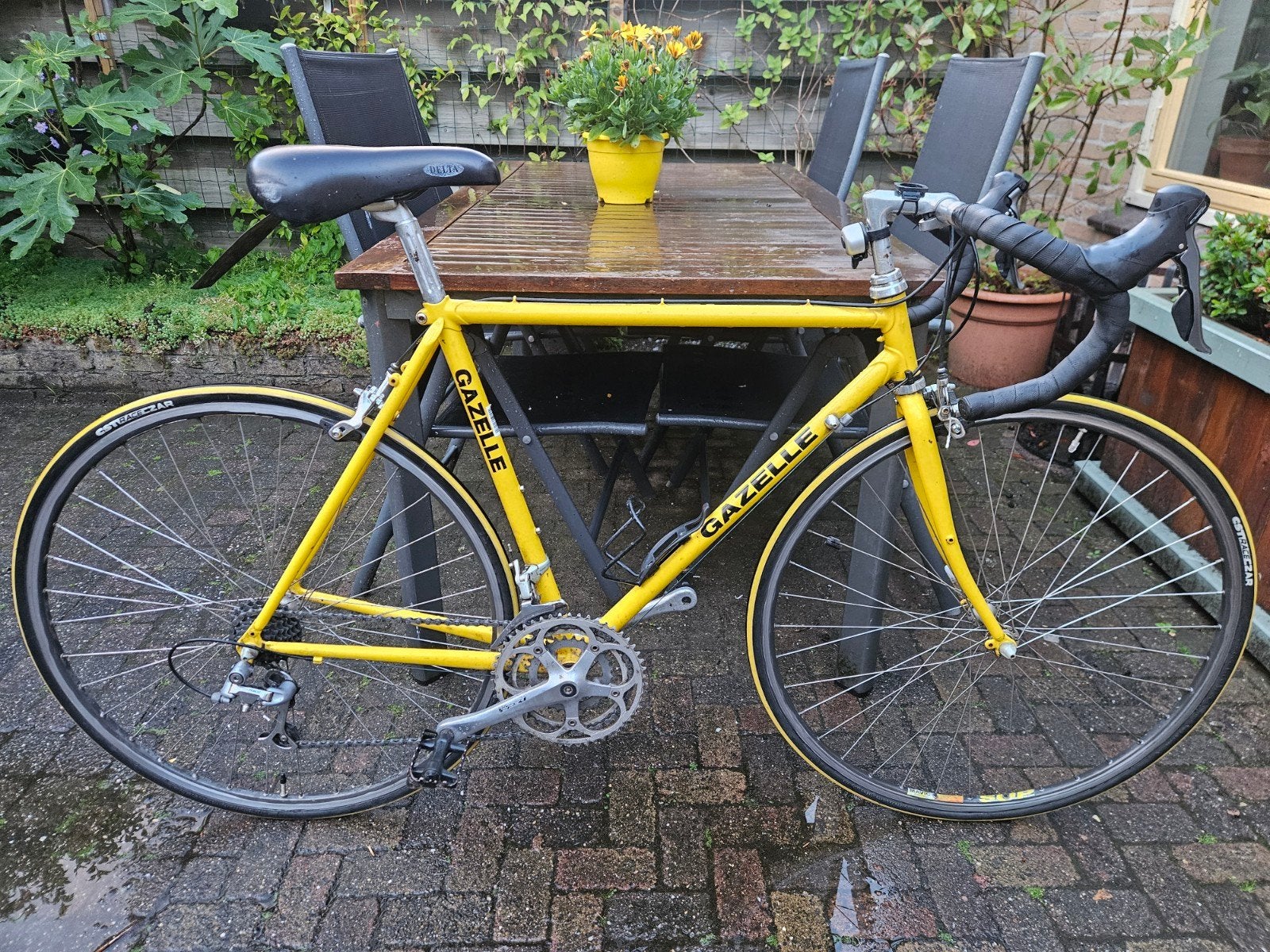 Vintage gazelle gele racefiets 53/54 inch, Ophalen, 28 inch, Gebruikt, Aluminium