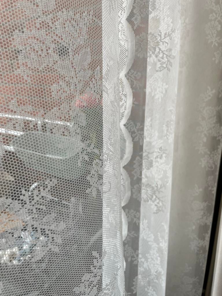 IKEA Alvine Spets gordijnen met kantwerk ecru wit 145x186, Gebruikt, 100 tot 150 cm, Wit, Ophalen of Verzenden