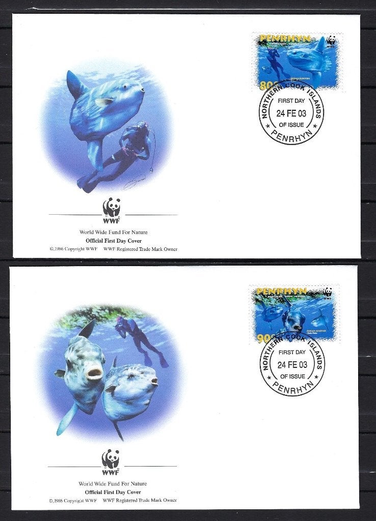 WWF Penrhyn 4x FDC Mi. 605/608 (vissen), Ophalen of Verzenden, Dier of Natuur