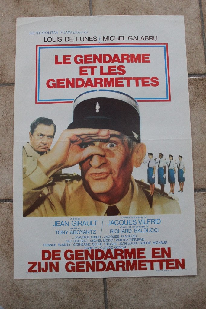 filmaffiche Louis De Funes Gendarme gendarmettes filmposter, Rechthoekig Staand, Ophalen of Verzenden, Zo goed als nieuw, A1 t/m A3