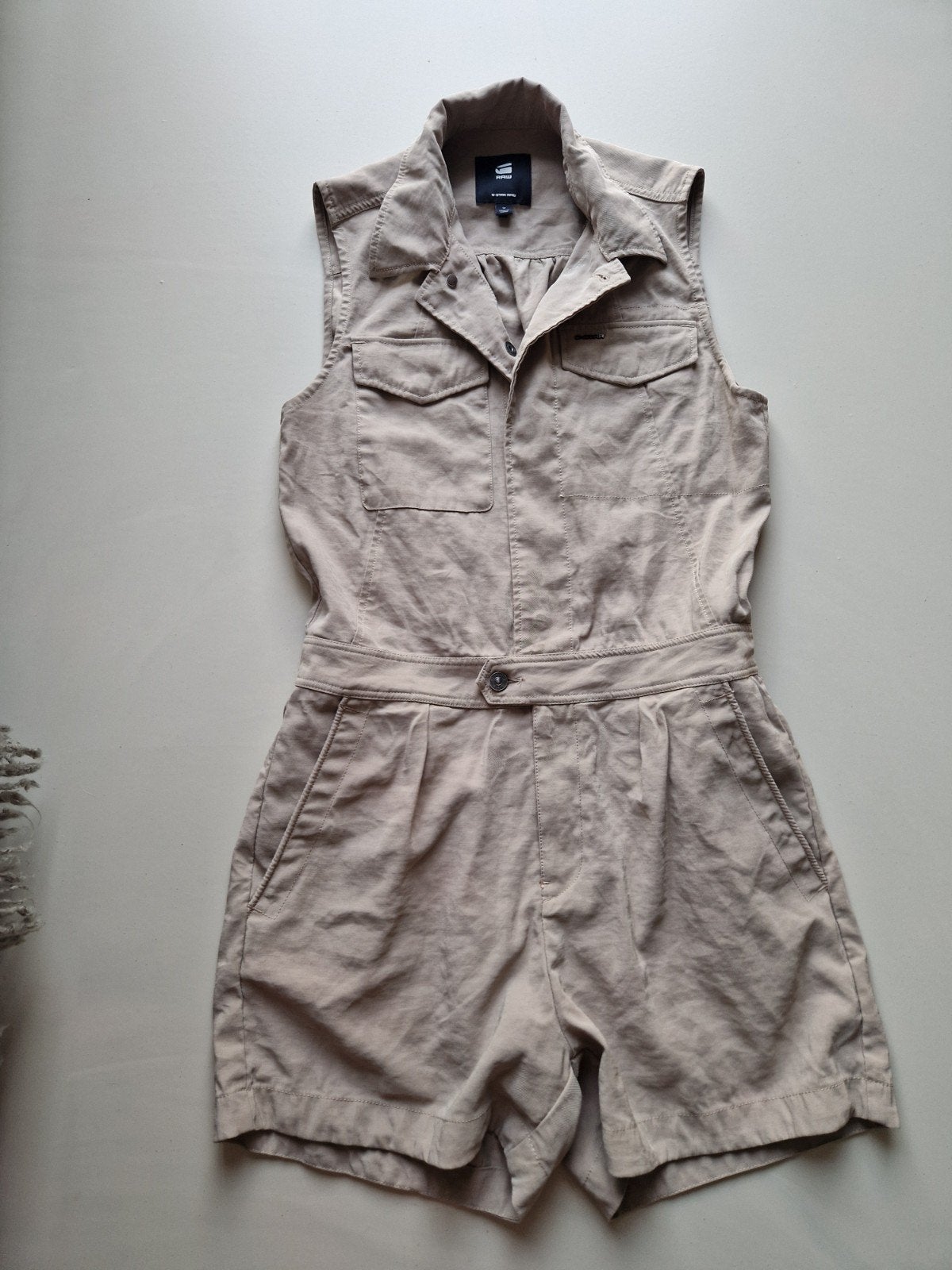 G-Star RAW mouwloze jumpsuit/playsuit in beige, Maat 38/40 (M), Beige, Ophalen of Verzenden, Zo goed als nieuw