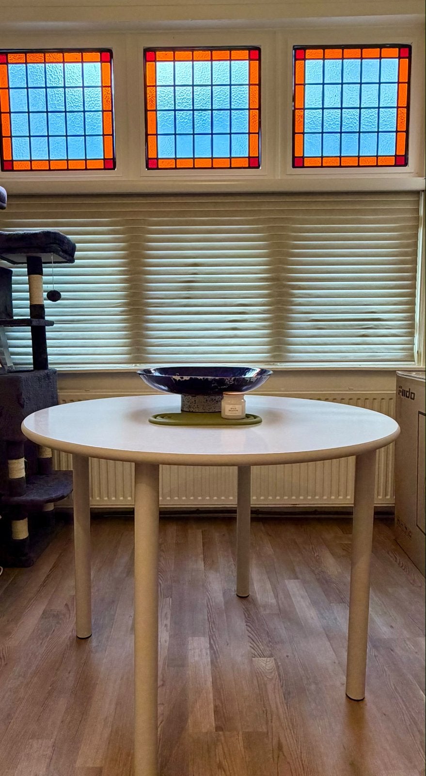 Moderne ronde eettafel, wit, 100 cm diameter, Ophalen, Overige materialen, Gebruikt, Rond