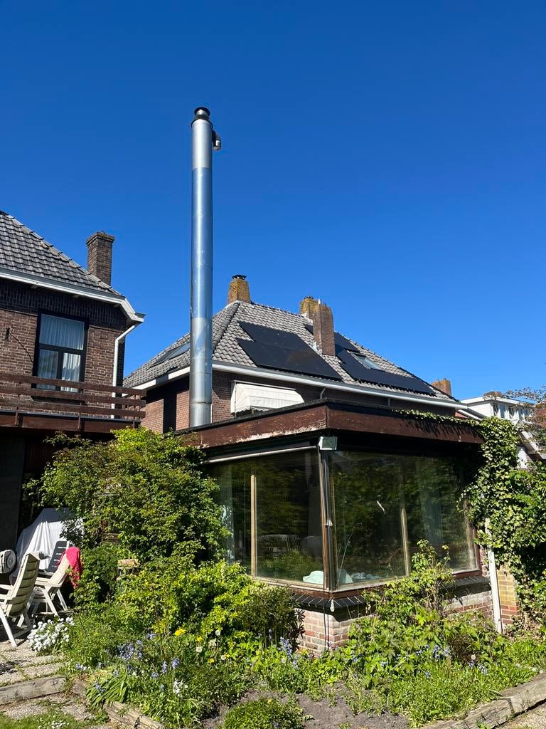 Dubbelwandige kachelpijp RVS 6,5 meter, Ophalen, Houtkachel, Zo goed als nieuw, Inbouw