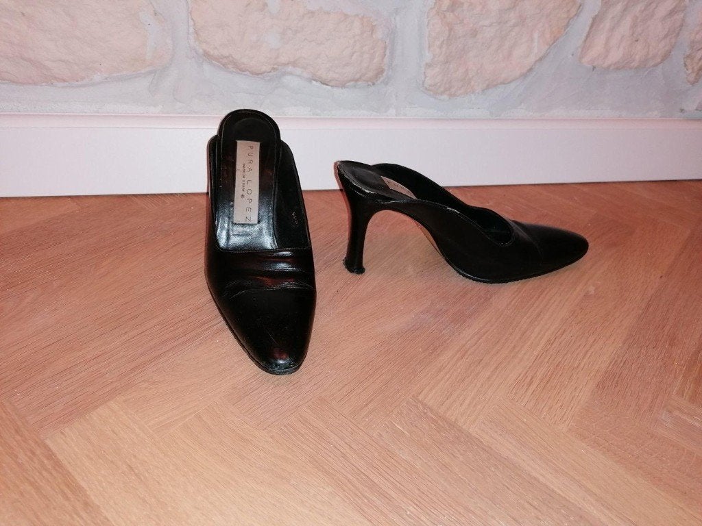 Pura Lopez muiltjes, slippers, zwart leer, 37, zomer, Kleding | Dames, Schoenen, Zwart, Pura Lopez, Zo goed als nieuw, Sandalen of Muiltjes