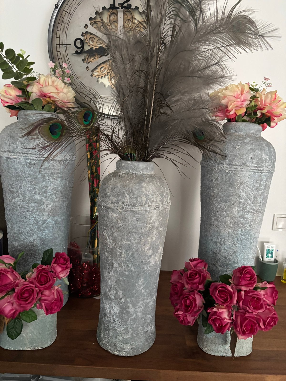 Set van 5 decoratieve vazen in groen/grijs, Antiek en Kunst, Ophalen of Verzenden