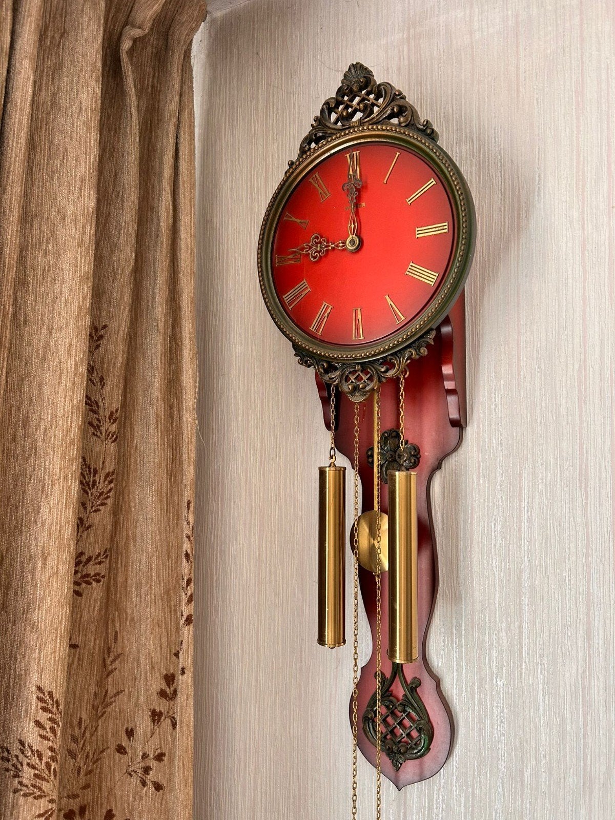 Vintage FHS Germany Wandklok- Rood- Franz Hermle & Söhne, Ophalen, Wandklok