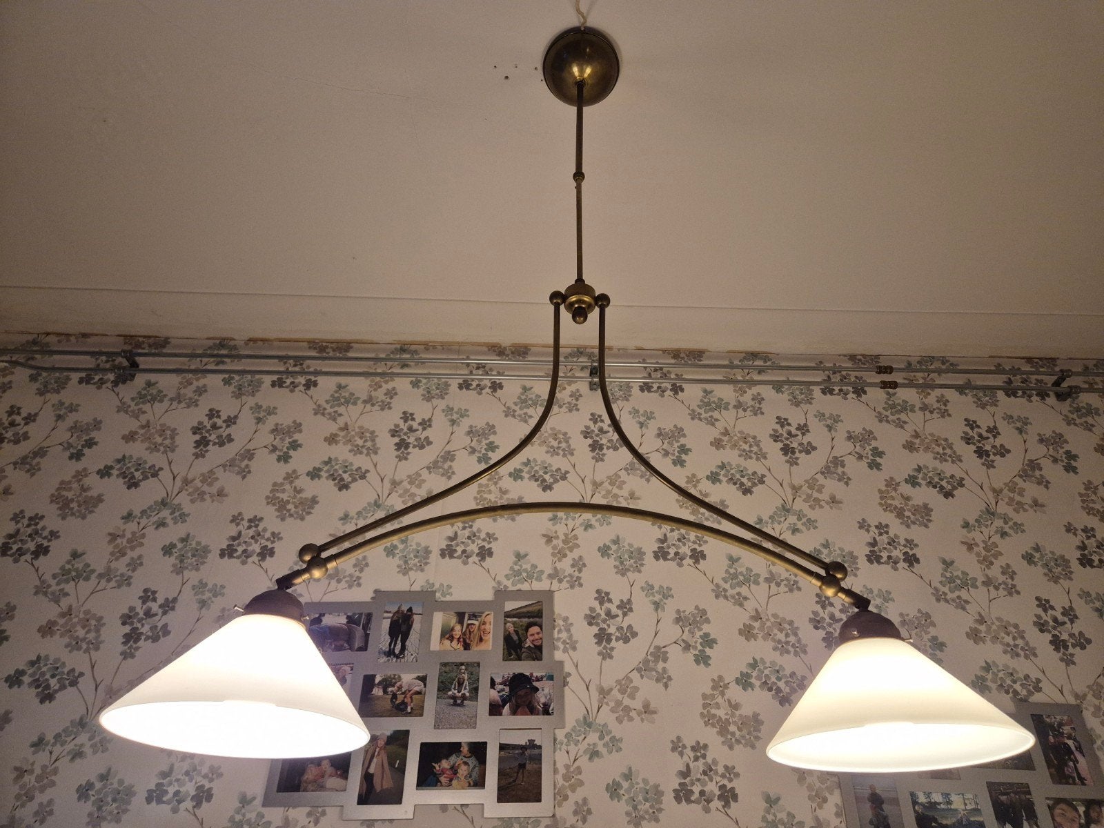 Klassieke Berliner Messing Hanglamp met Twee Kappen, Ophalen of Verzenden