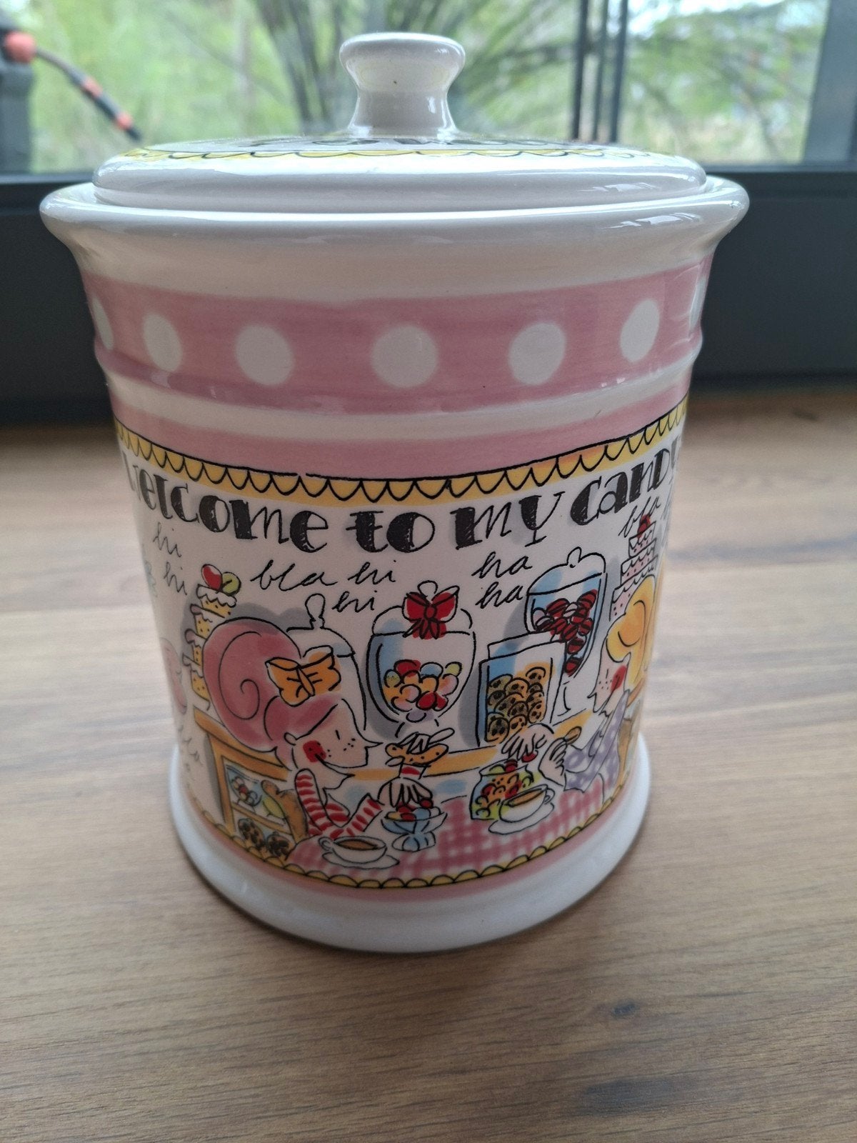 Blond Amsterdam Voorraadpot 'Welcome to my Candy', Zo goed als nieuw, Voorraadpot, Steen/keramiek, Meerkleurig