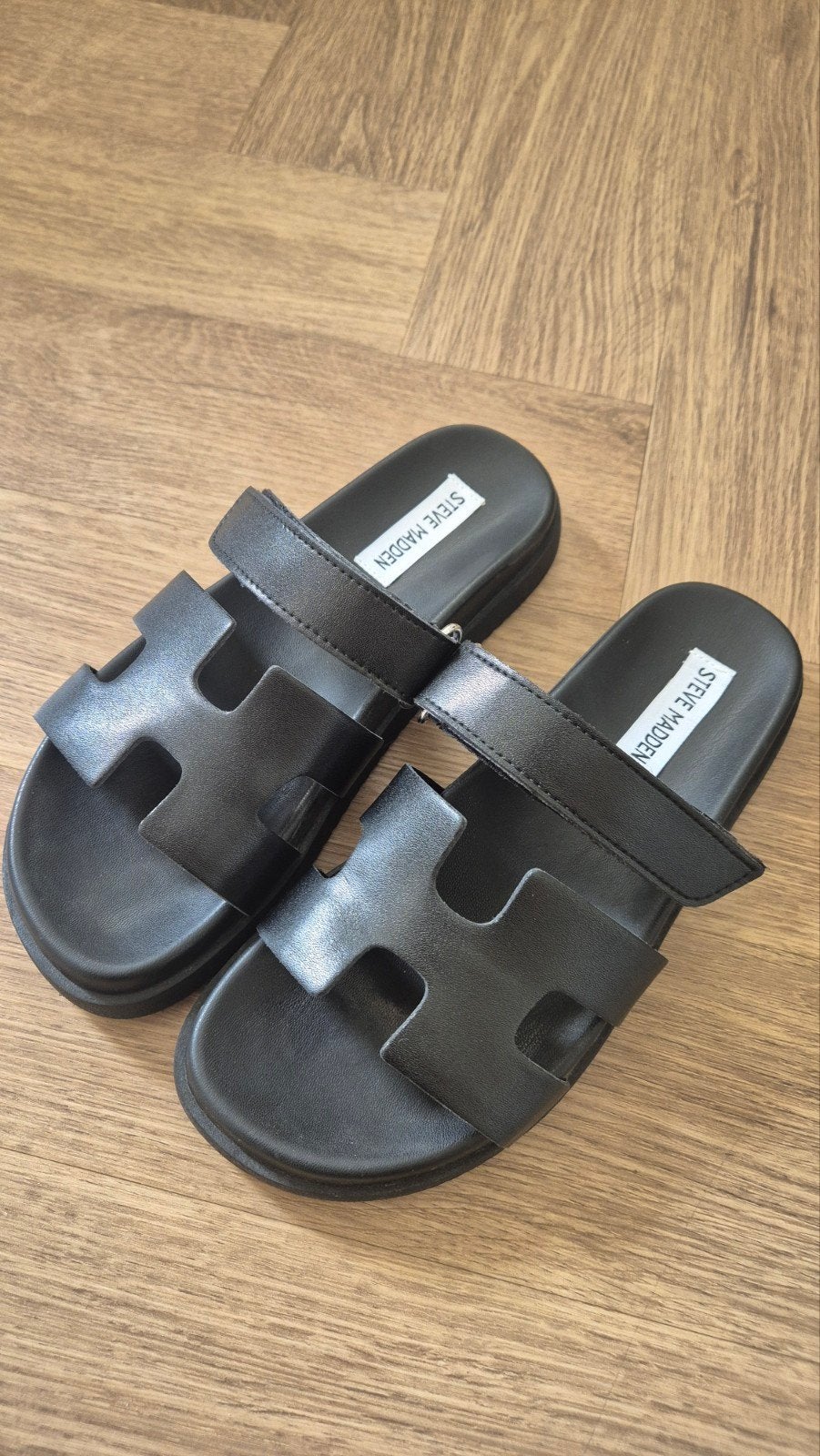 Steve Madden zwarte sandalen met klittenband, Zwart, Steve Madden, Gedragen, Sandalen of Muiltjes