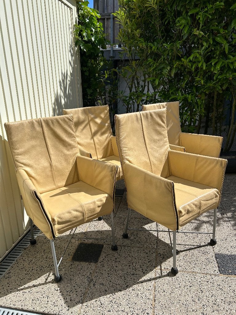 4 Montis Chaplin stoelen stoel vanille geel leer Design, Huis en Inrichting, Ophalen, Gebruikt, Overige kleuren, Leer