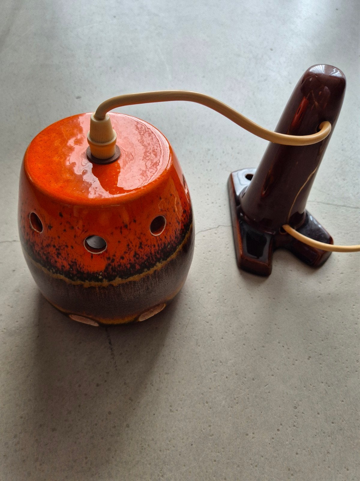Vintage Herta Fat Lava keramische hanglamp 70's Oranje/Bruin, Ophalen of Verzenden