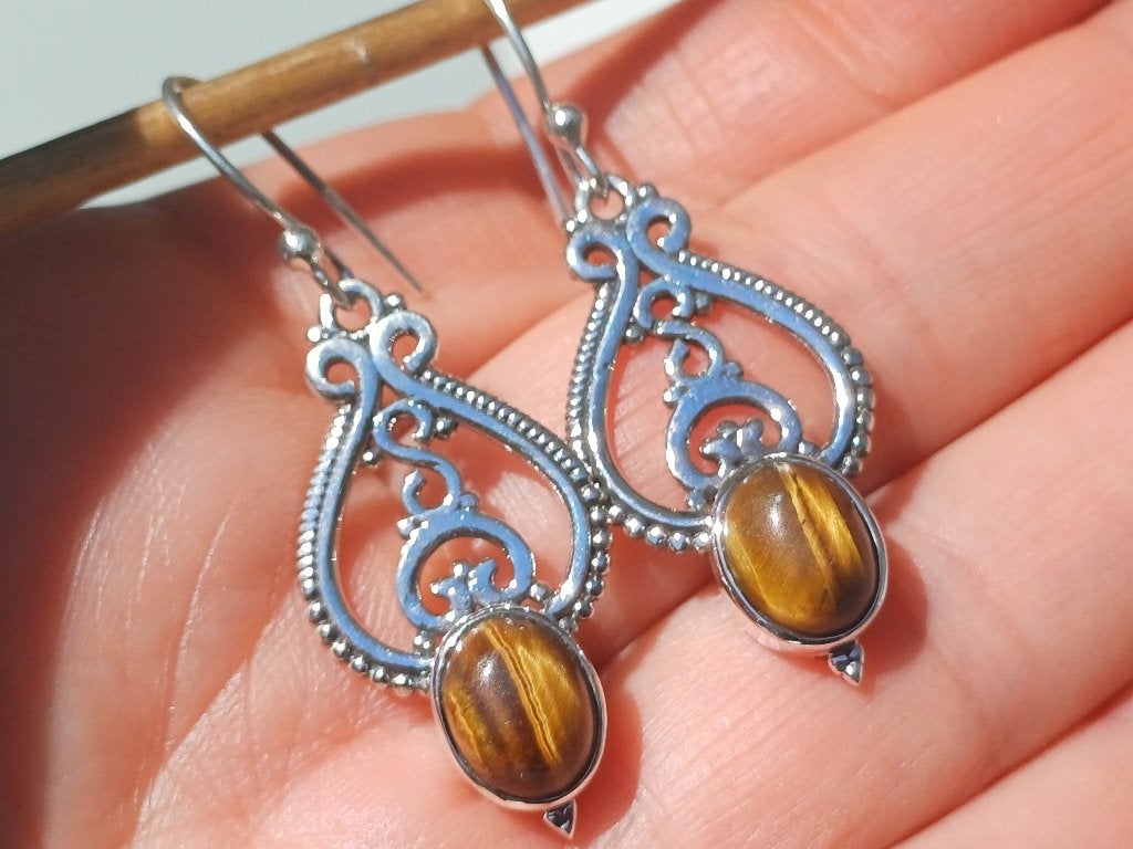 Vanoli 925 zilveren oorbellen met tijgeroog, Daiva1973@hotmail.com, Hangers, Vanoli, Bruin