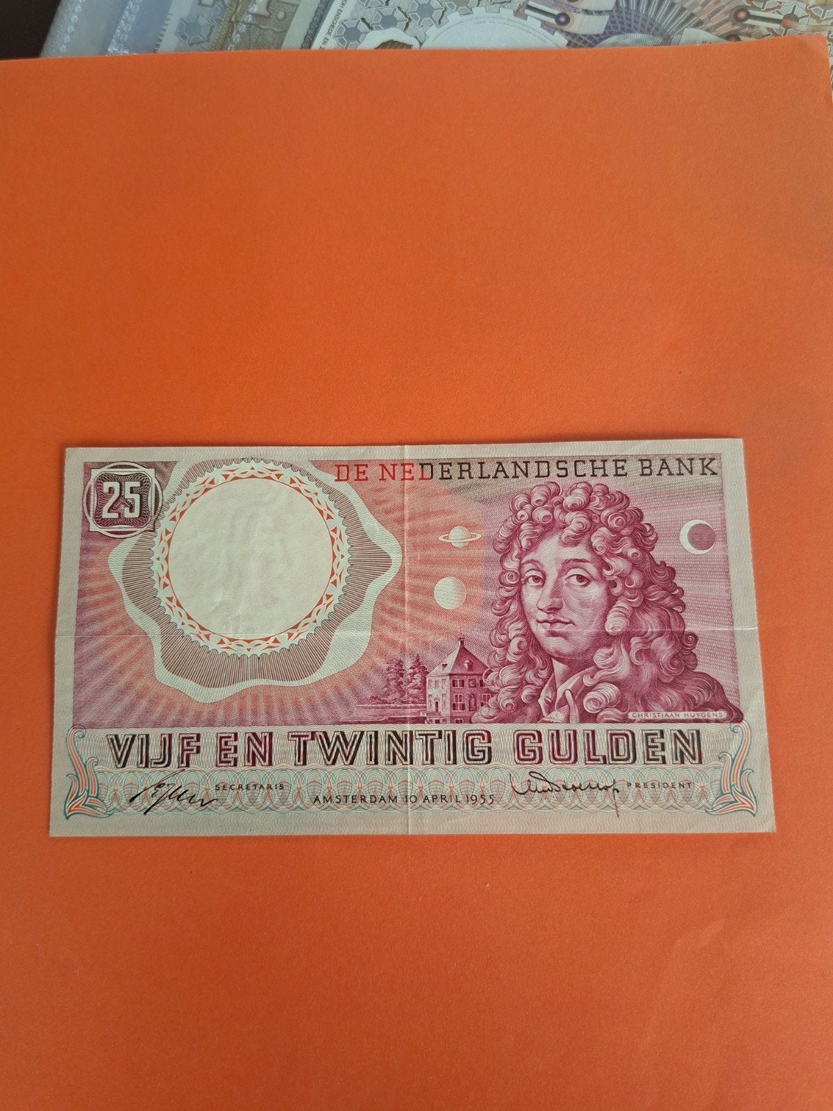 25 gulden Huygens uit 1955 in ZF+
Serie nummer 4 PV 062183
N, Ophalen of Verzenden, 25 gulden, Los biljet