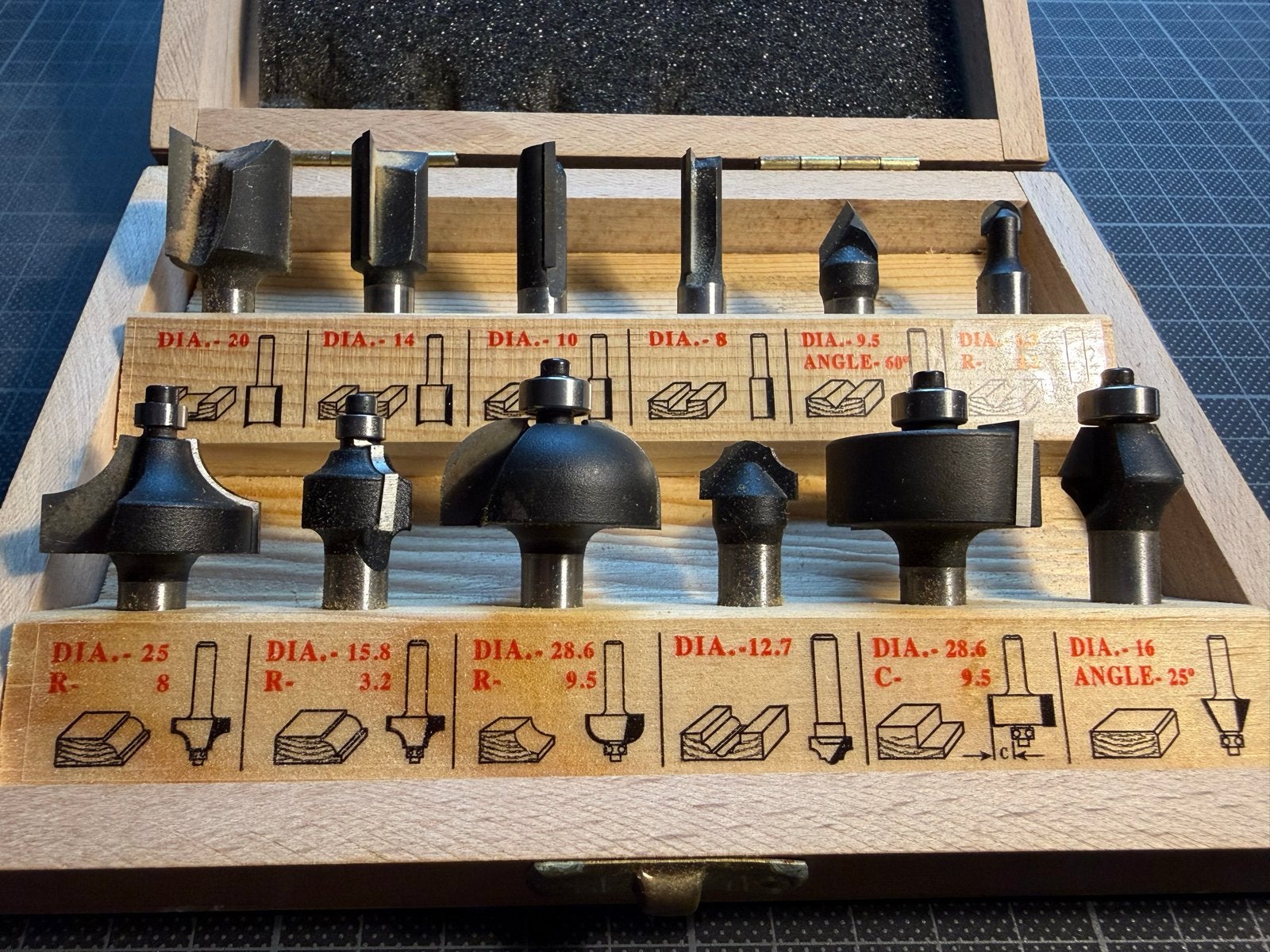 Freesbitset Wolfraam Carbide in houten kistje, Ophalen of Verzenden, Zo goed als nieuw, Bovenfrees