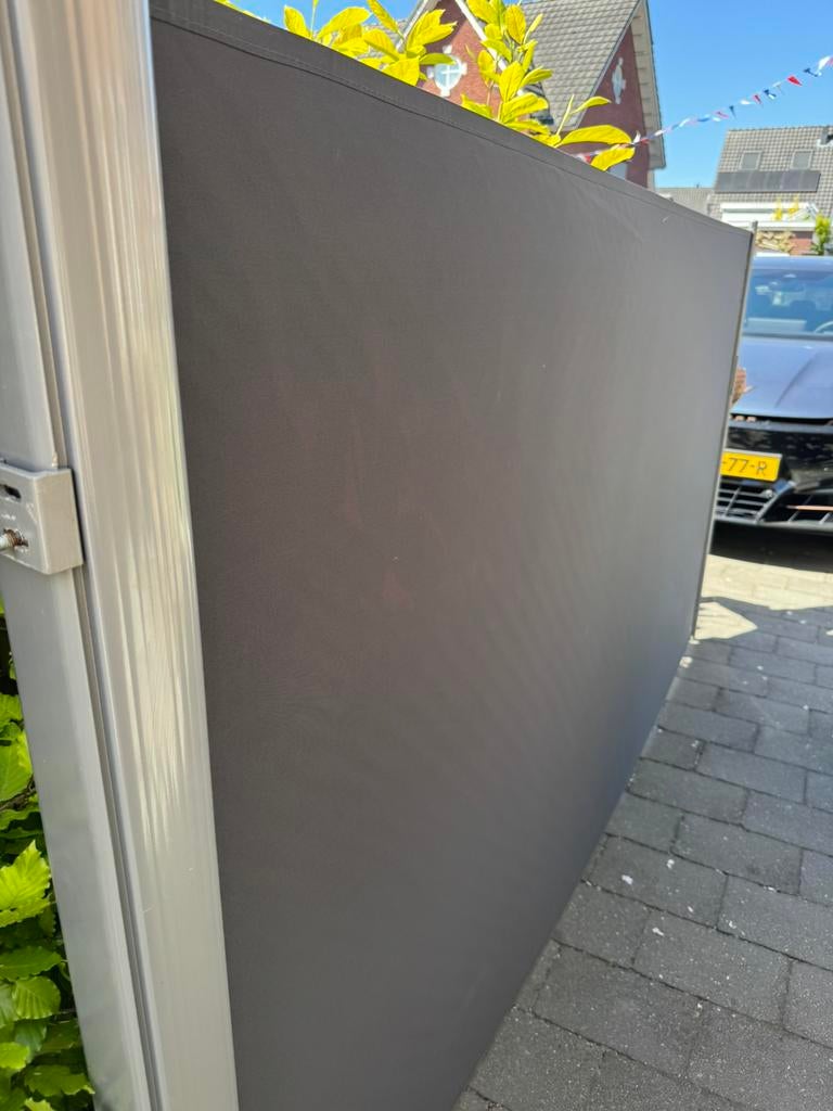 Windscherm 160 hoog 290 cm lang antractiet wandhouder + poot, Ophalen, Aluminium, Zo goed als nieuw, 200 cm of meer