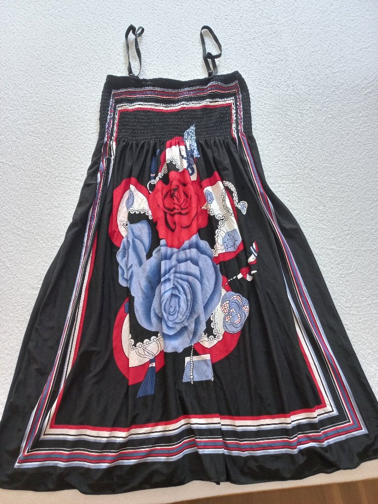 jurk zwart/rood/blauw L soepel vallend, Meerkleurig, Maat 42/44 (L), Ophalen of Verzenden, Zo goed als nieuw