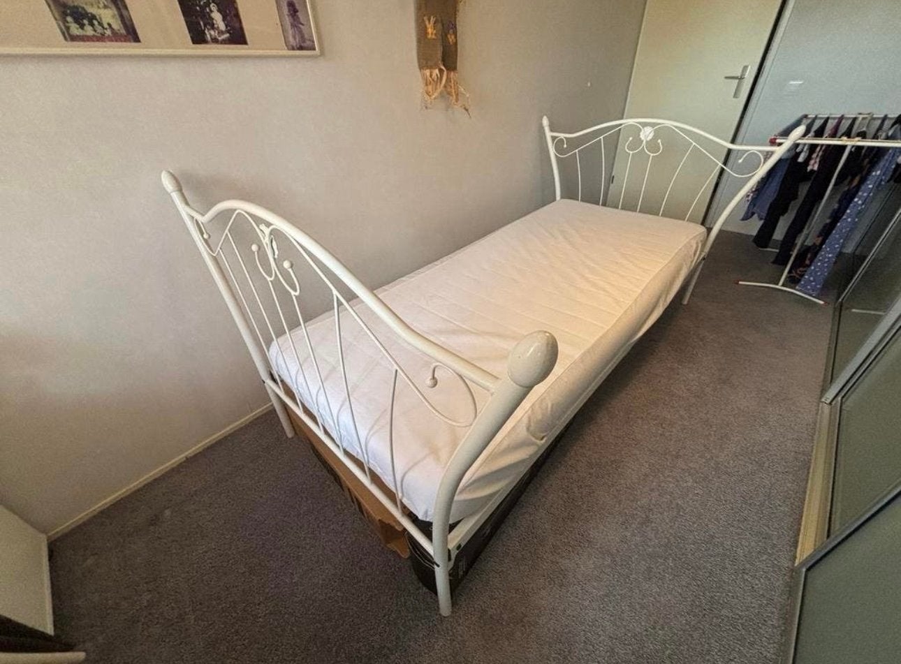 Wit princessen bed 90x200 cm, Ophalen, 90 cm, Eenpersoons, Wit