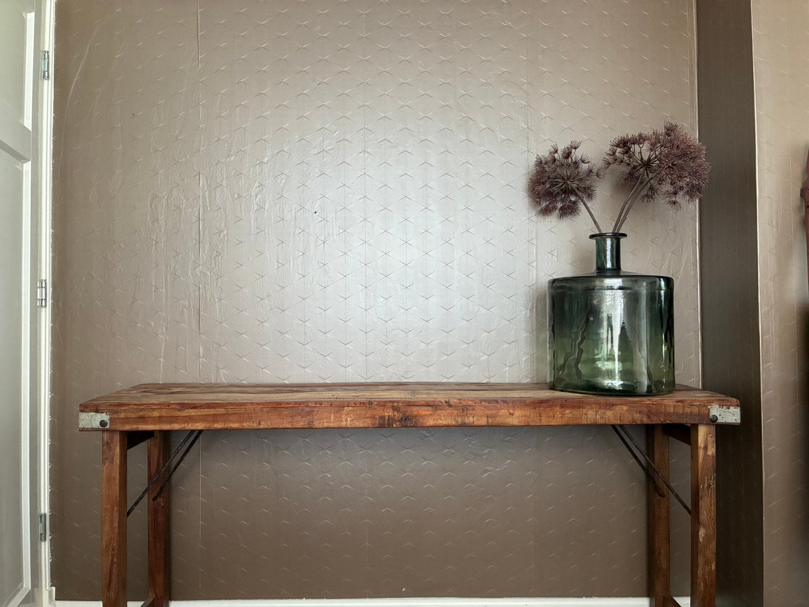Side table massief hout industrieel zwarte ijzer acc, Huis en Inrichting, Ophalen, Zo goed als nieuw, 150 tot 200 cm, Overige houtsoorten