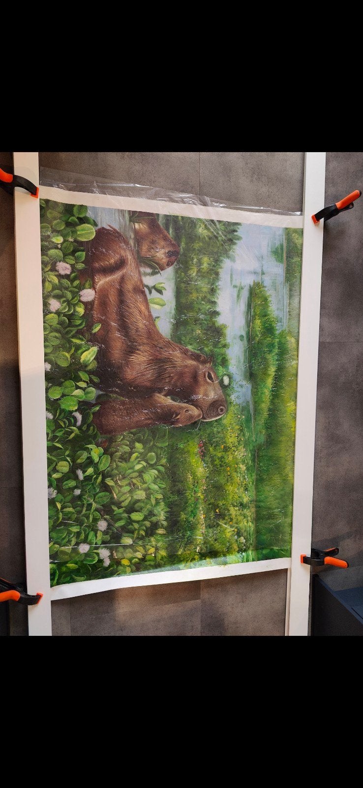 Schilderij op doek: Capibara's in de natuur (130x100cm), Ophalen, Dieren, Olieverf, Handgeschilderd