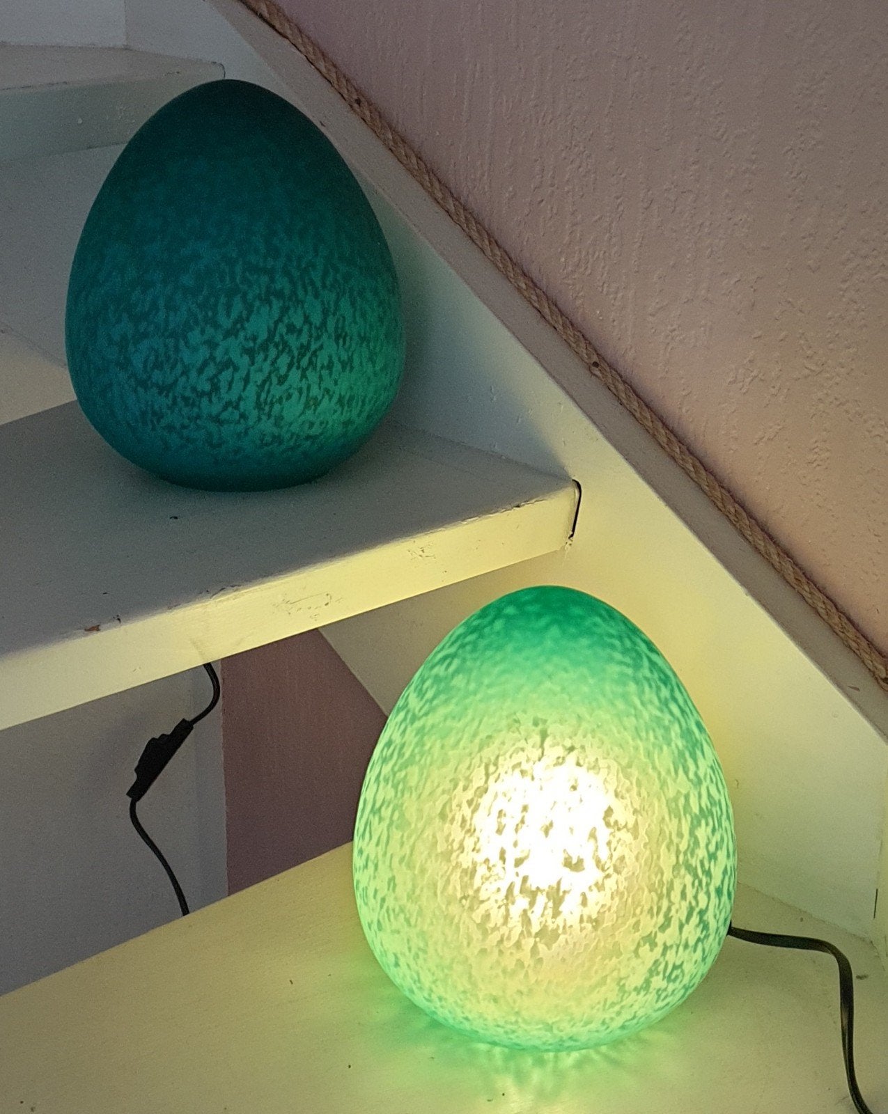 2 x Vintage glazen eierlamp frosted glass egglamp, Vintage, 20 cm, E14 (klein), Ophalen of Verzenden