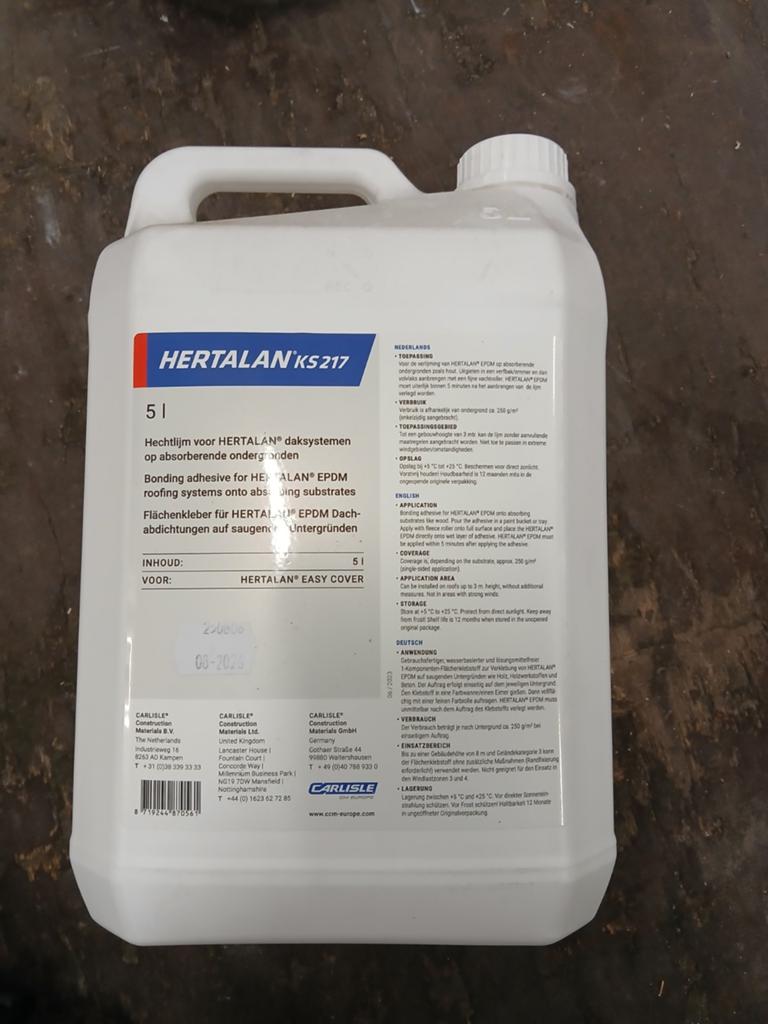 HERTALAN KS 217 Hechtlijm 5L voor EPDM Daksystemen, Doe-het-zelf en Verbouw, Minder dan 5 liter, Ophalen, Nieuw, Overige kleuren