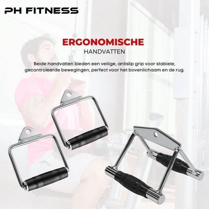 PH Fitness Multi Grip Cable Set - RVS Attachments, Armen, Support@phfitness.nl, Nieuw, Ophalen of Verzenden