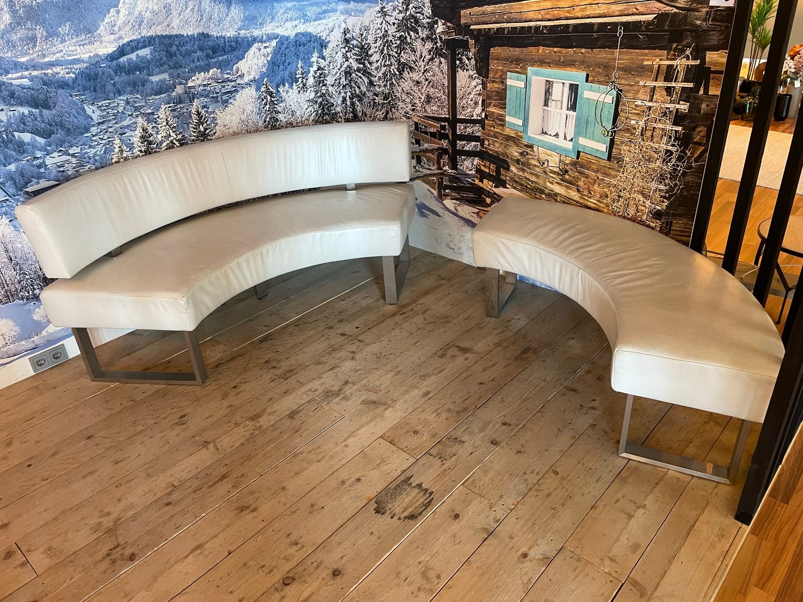 Stijlvolle witte gebogen banken - Set van 2, Ophalen, Gebruikt, Hoekbank, 300 cm of meer