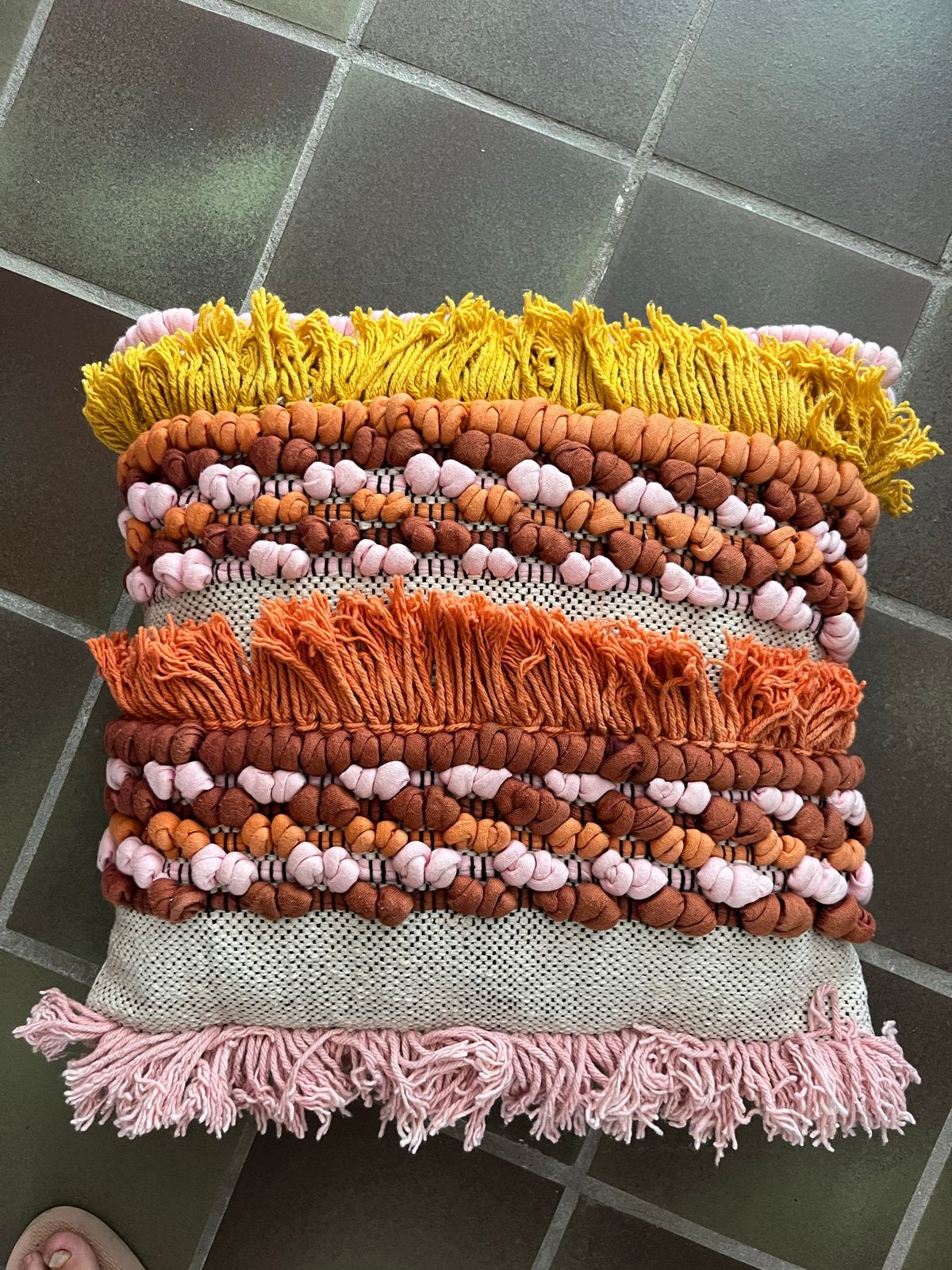 CocoMaison Kleurrijk Sierkussen met Franjes, Overige merken, Meerkleurig, Vierkant, Zo goed als nieuw