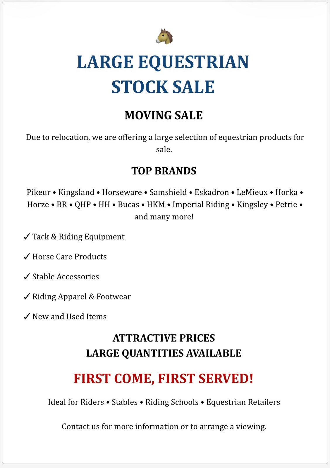 Big Equestrian Stock sale due to moving!, Ophalen of Verzenden, Dressuur