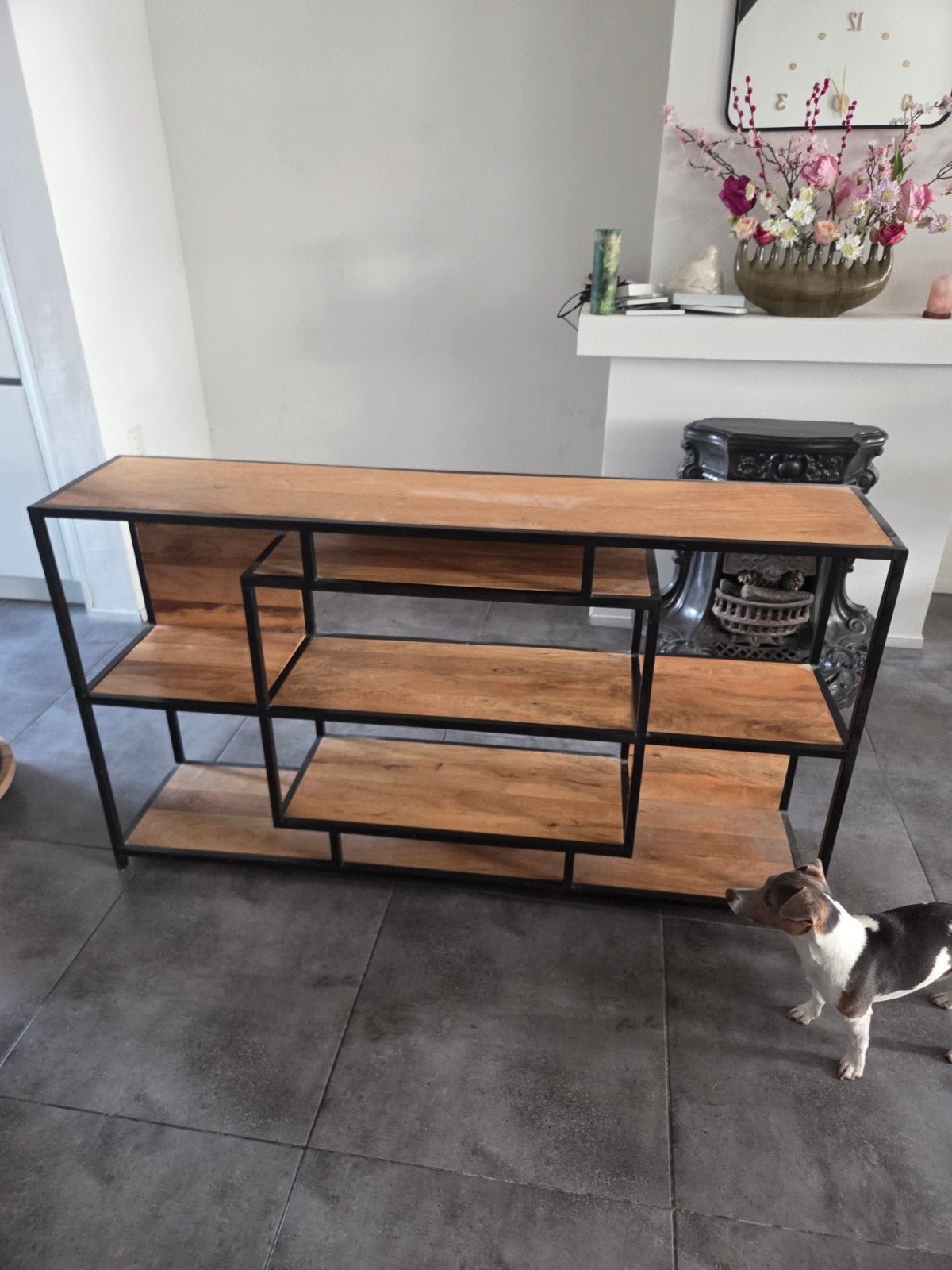 Boekenkast/Dressoir - Mangohout en Metaal, Met plank(en), Gebruikt, Minder dan 100 cm, 25 tot 50 cm