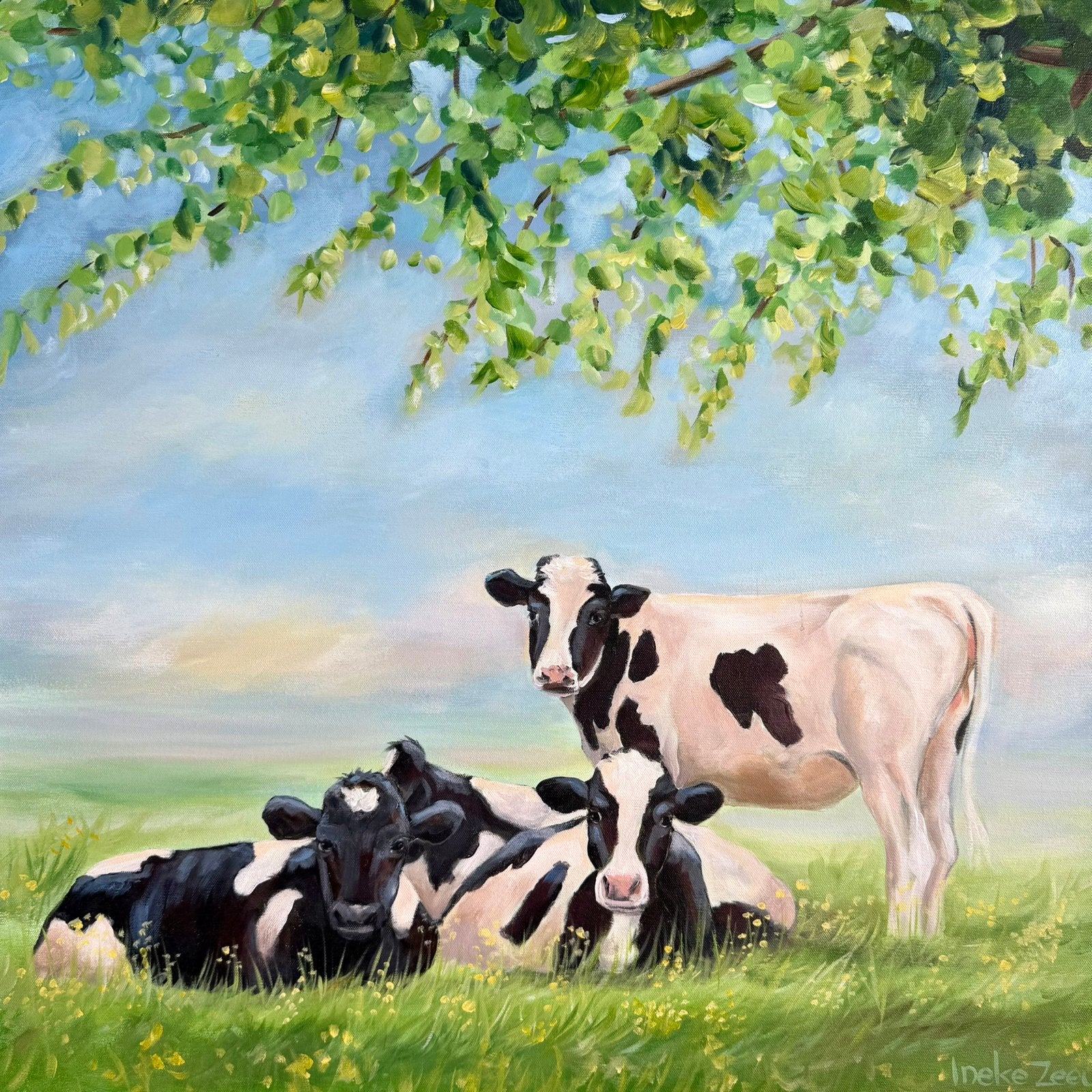 Koeienschilderij, Antiek en Kunst, Acrylverf, Ophalen of Verzenden, Dieren, Overige materialen
