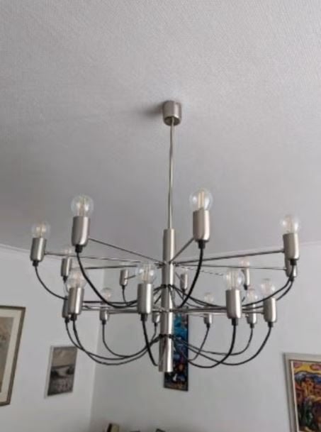 vintage kroonluchter Gino Sarfatti 70er jaren, Ophalen, E14 (klein), Zo goed als nieuw, Mid-century