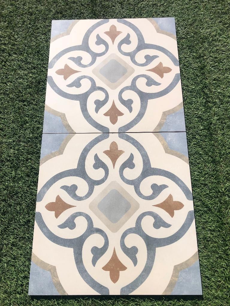 Keramische terrastegels met decortegel 60x60x2 cm 1 ste keus, Keramiek, Nieuw, Ophalen of Verzenden, 10 m² of meer