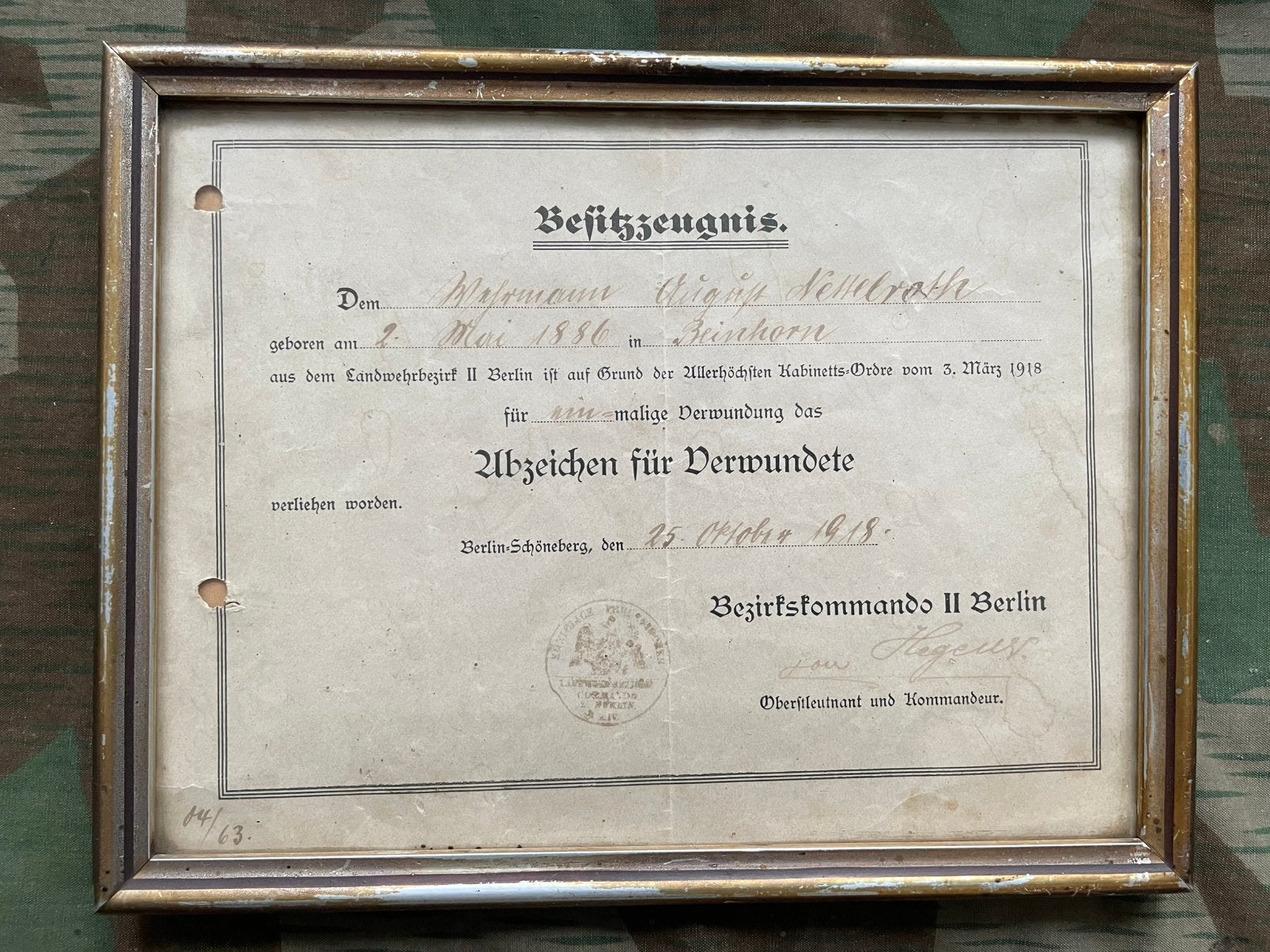 WW1 ingelijste VWA oorkonde, Ophalen of Verzenden, Landmacht, Duitsland, Overige typen