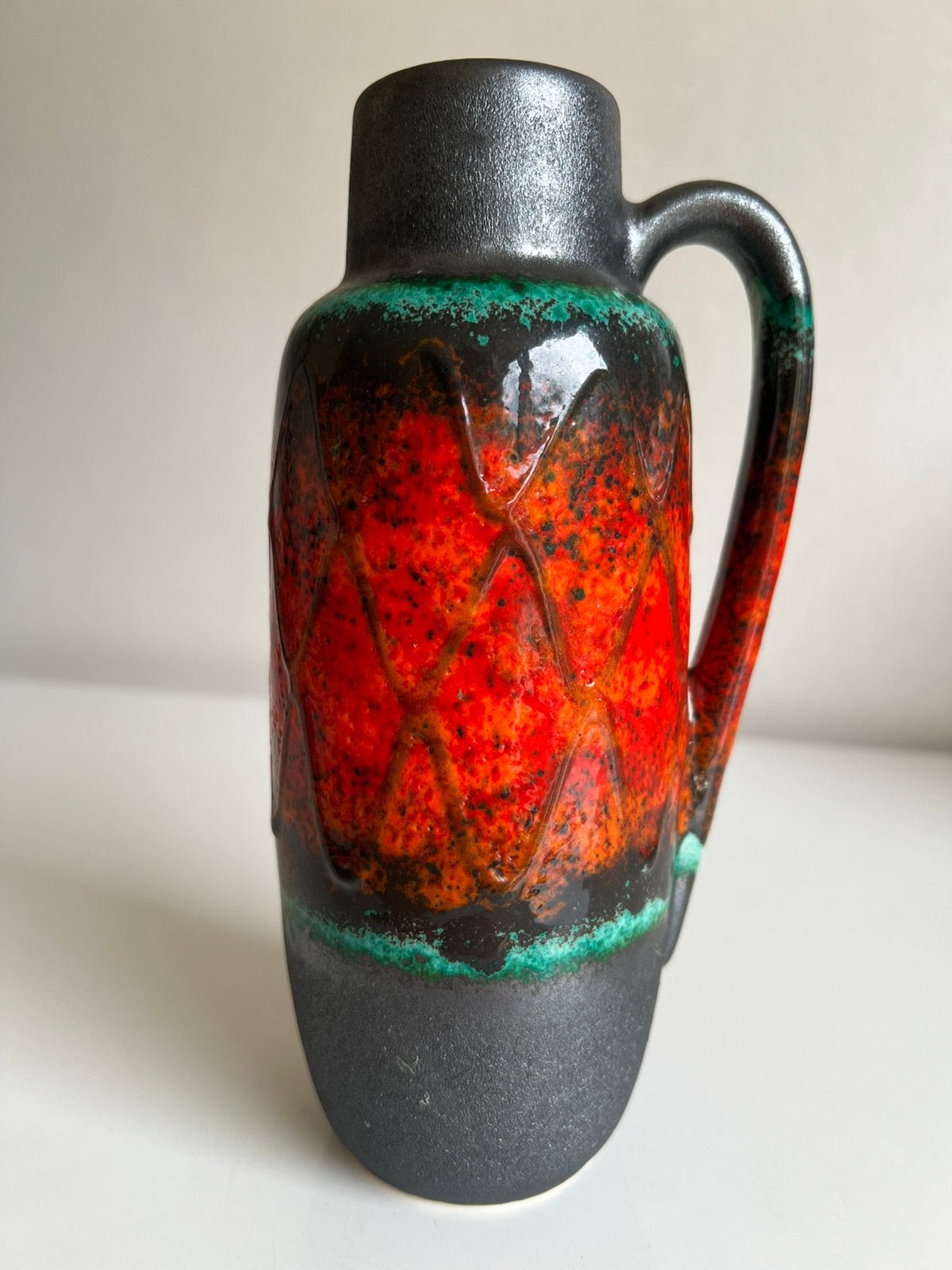 Vintage Scheurich West Germany Oor Vaas Rood Turquoise 70’s, Ophalen of Verzenden