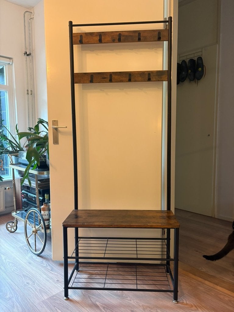 Kapstok zwart bruin metaal 70 cm x 32 cm x 175 cm, Huis en Inrichting, Ophalen, Zo goed als nieuw, Metaal, Staande kapstok