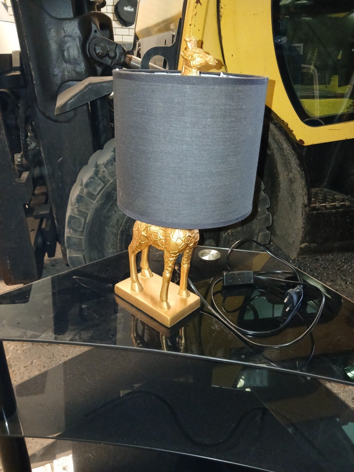 Gouden Giraffe Tafellamp met Zwarte Kap, Ophalen of Verzenden