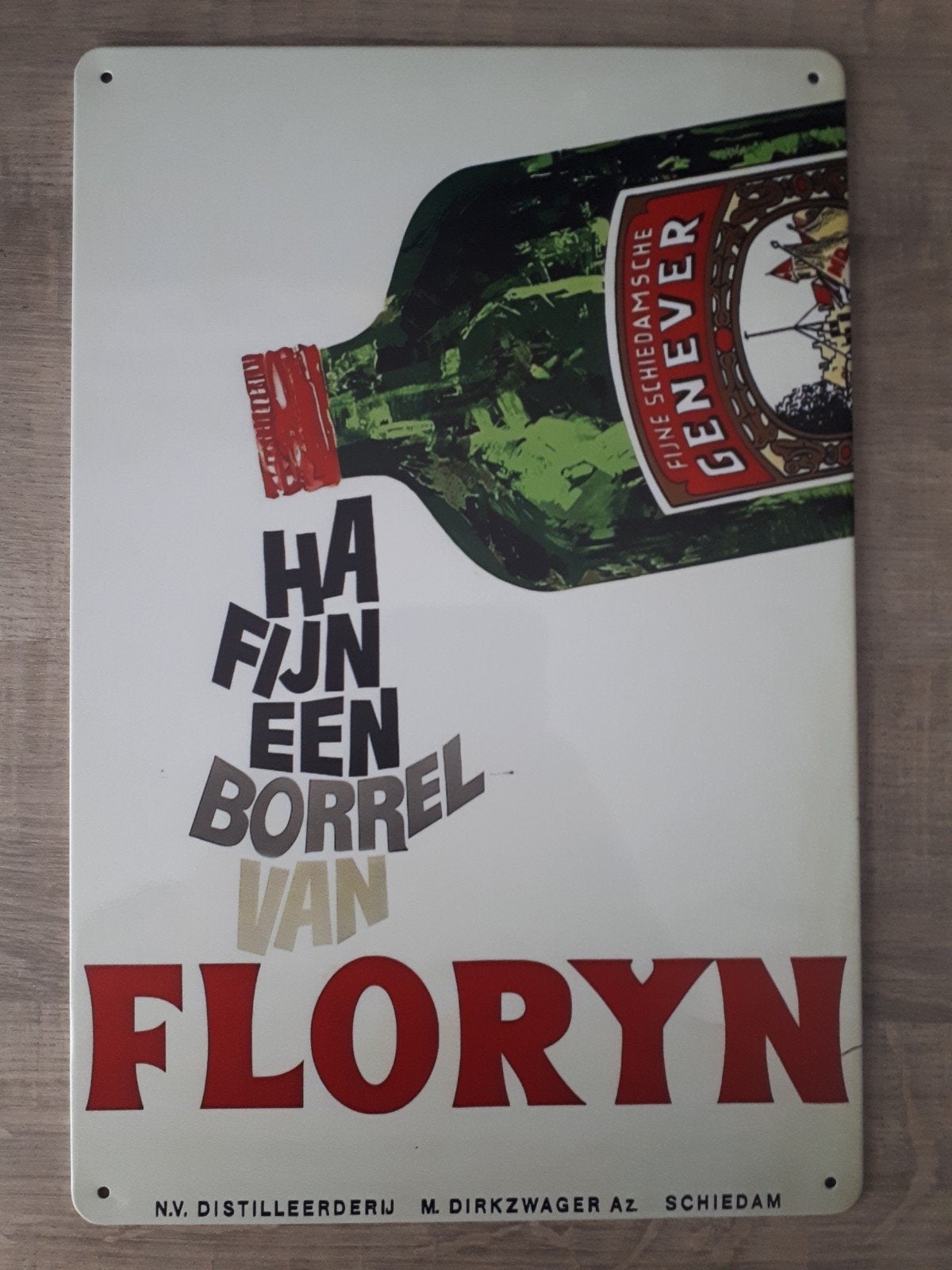 Ha Fijn Floryn Genever 20x30 cm Metalen Reclamebord, Verzamelen, Ophalen of Verzenden, Nieuw, Reclamebord, Plaat of Schild, Overige merken