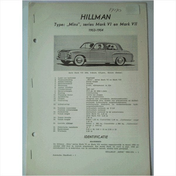 Hillman Minx Vraagbaak losbladig 1953-1954 #1 Nederlands, Ophalen of Verzenden, Gelezen, Overige merken