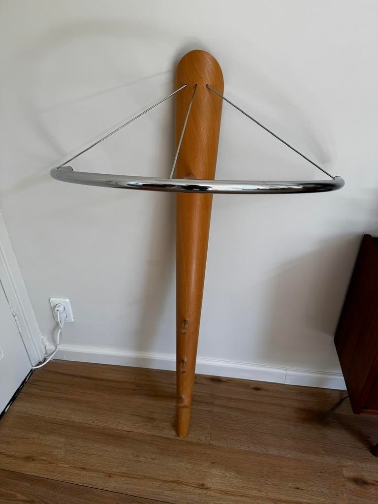 Vintage wandkapstok hout/chroom — retro design, Gebruikt, Minder dan 100 cm, Hout, Ophalen