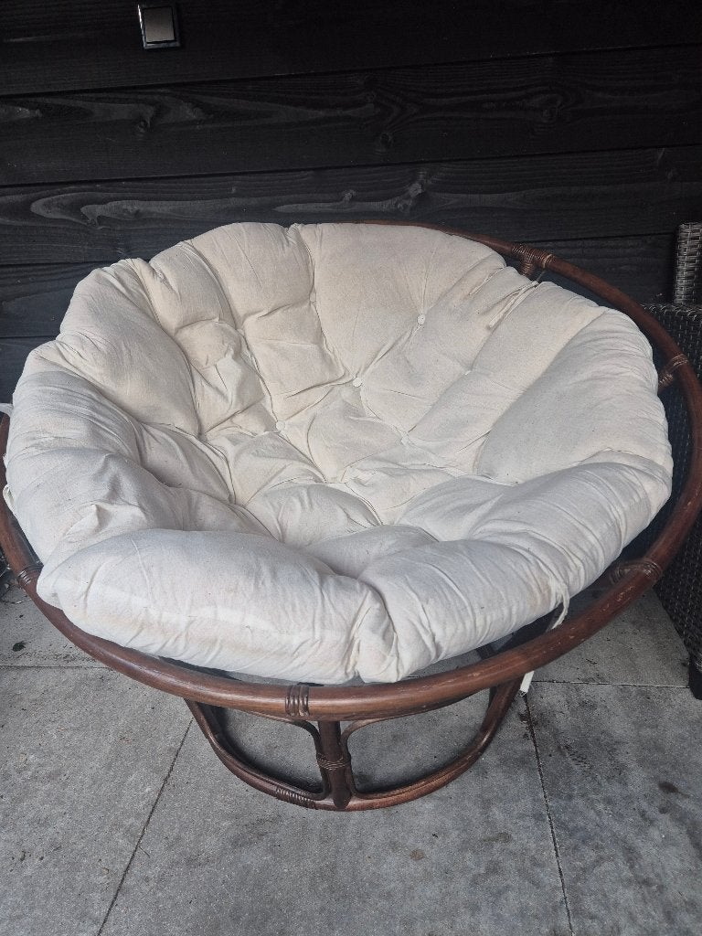 Grote, ronde rotan loungestoel, Ophalen, Gebruikt, Wit, Rotan lounge stoel