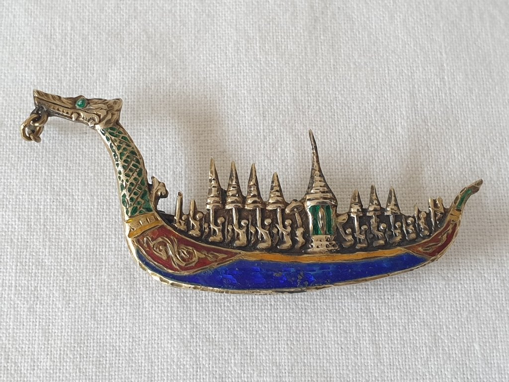 (B) Broche " Dragonboat" sterling zilver., Ophalen of Verzenden, Zo goed als nieuw, Overige kleuren, Zilver