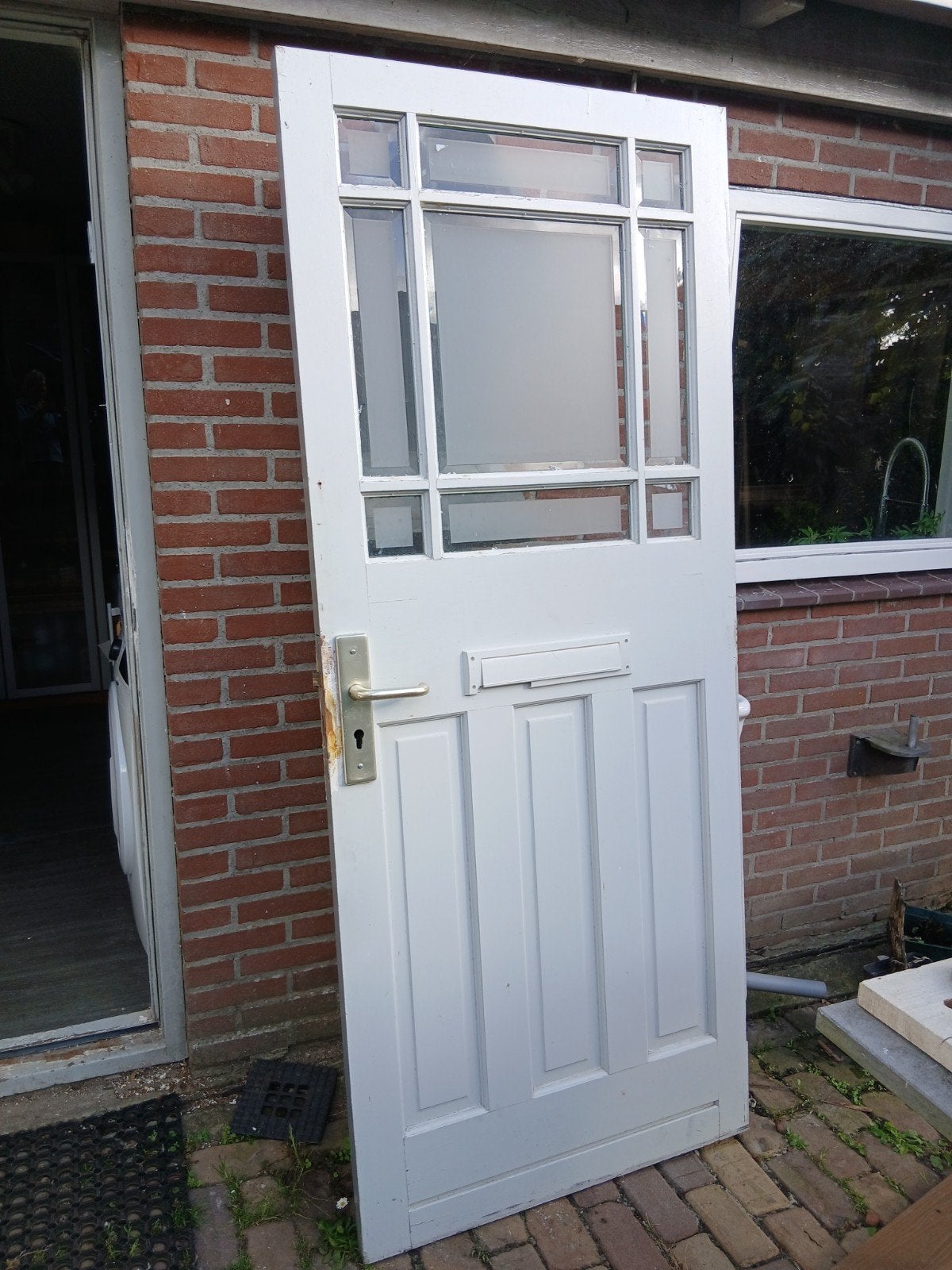 hardhouten buitendeur 82,7 x 102, Ophalen, Gebruikt, 200 tot 215 cm, Glas