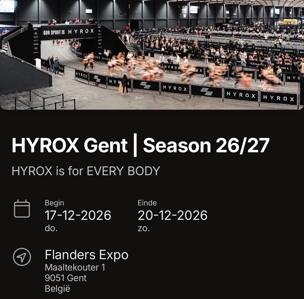 Hyrox Gent Solo Men | 17.12.2026, Eén persoon