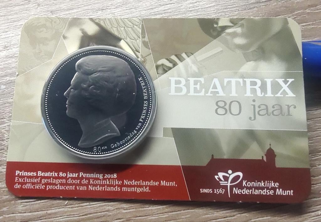 Prinses Beatrix 80 jaar Penning 2018 KNM, Postzegels en Munten, Munten | Nederland, Ophalen of Verzenden