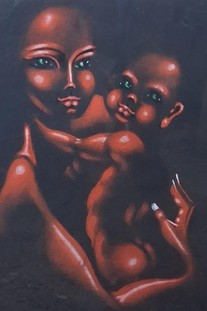 Moeder & kind. Pastel. 1975. 51/66 cm., Huis en Inrichting, Woonaccessoires | Schilderijen, Tekeningen en Foto's, Ophalen, Zo goed als nieuw