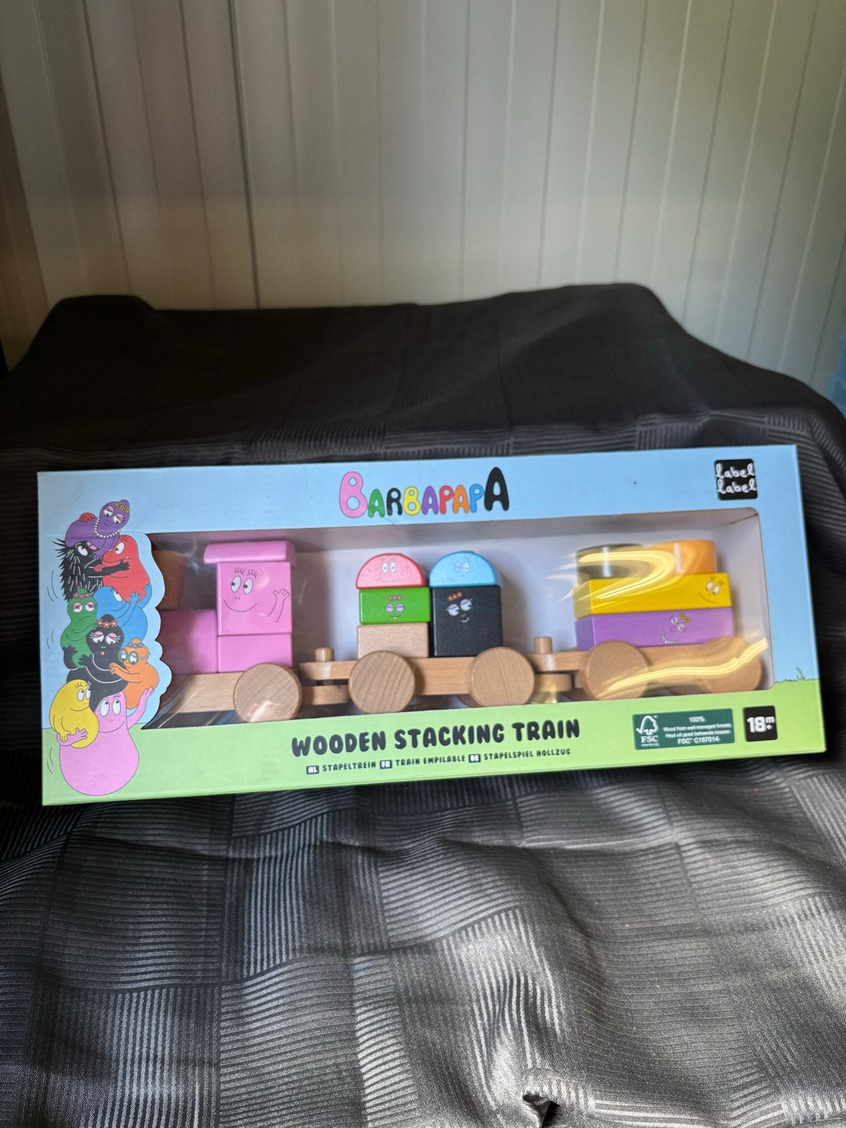 Barbapapa houten stapeltrein met blokken, Ophalen of Verzenden, Zo goed als nieuw, Duw- of Trekspeelgoed
