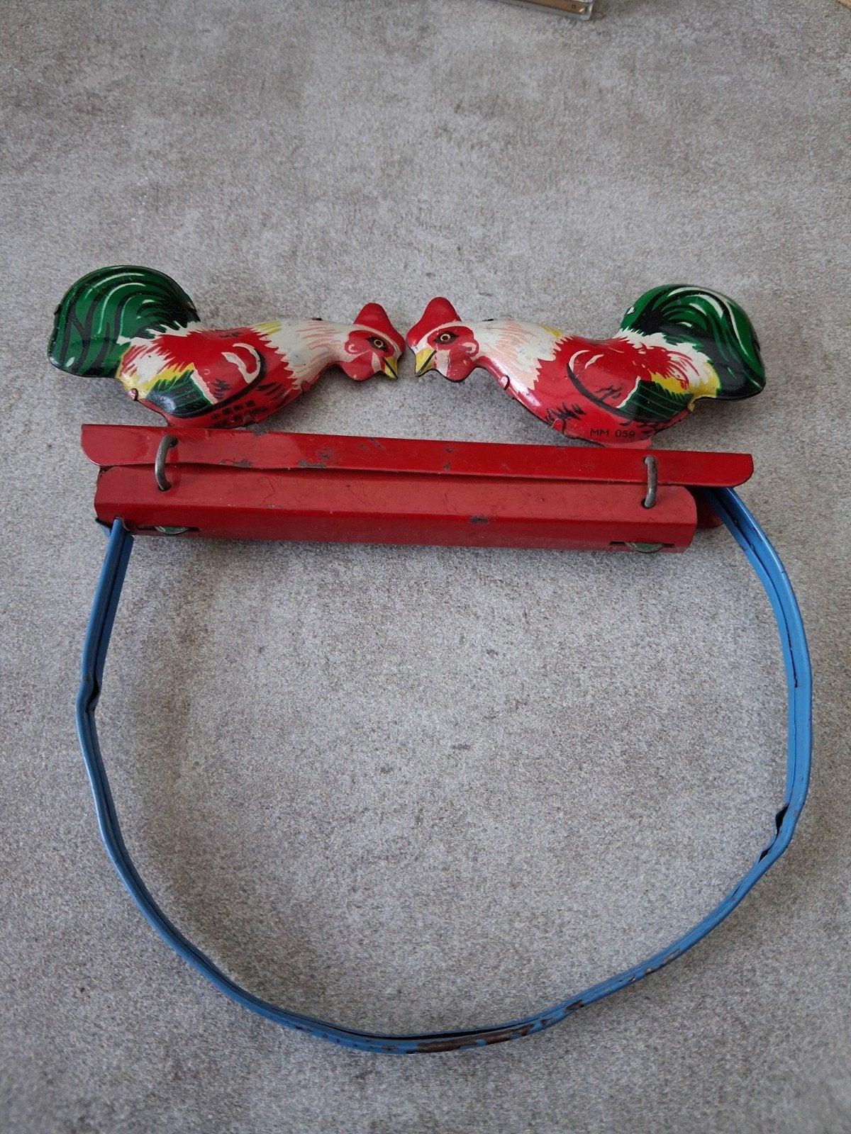Vintage metalen haan speelgoed met wielen, Antiek en Kunst, Ophalen of Verzenden
