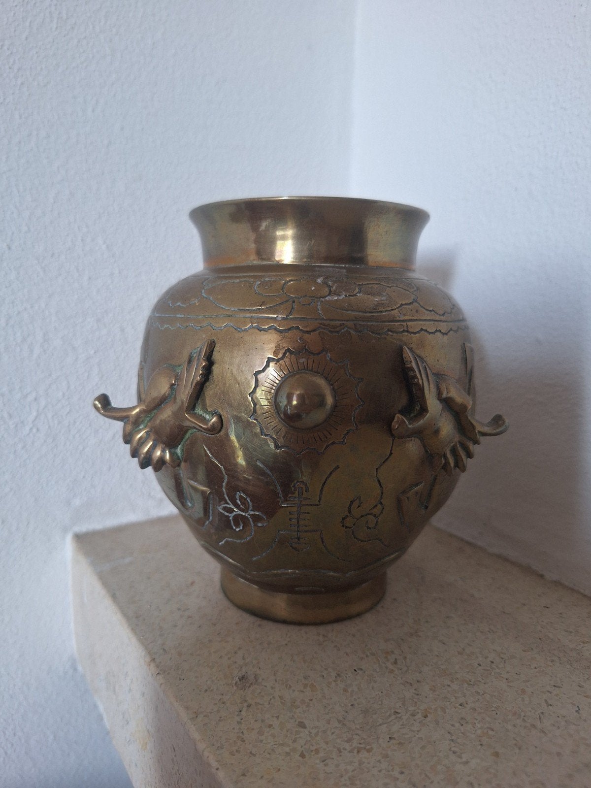 Prachtige Antieke Chinese Messing/Koperen Drakenvaas – 20e E, Ophalen of Verzenden